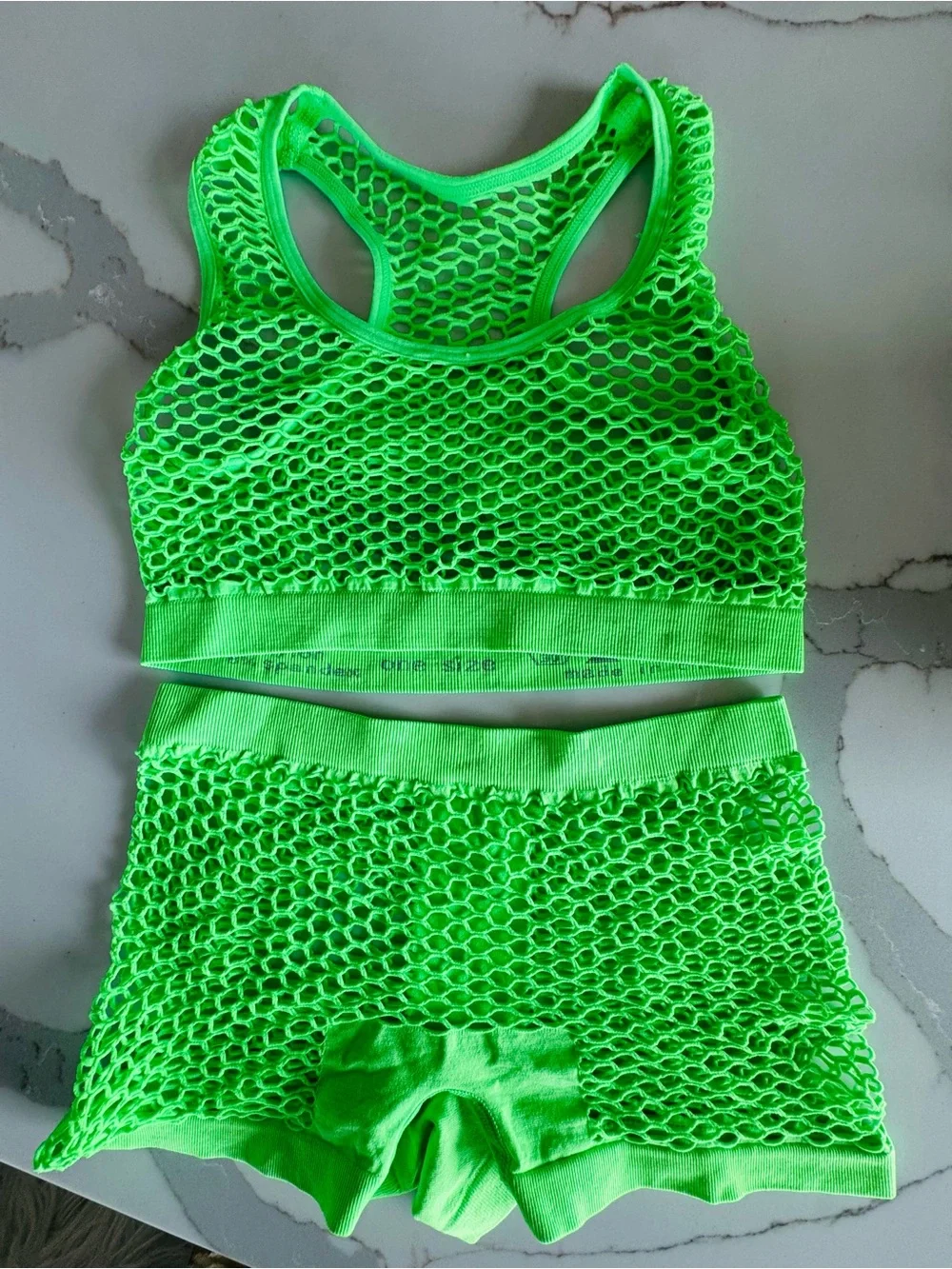 Vintage Neon Green Fishnet Lingerie Set | One Size | Y2K Rare